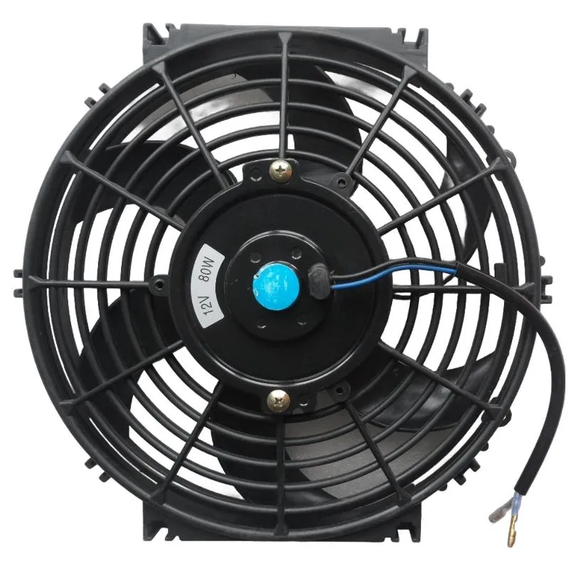10 inch Universal radiator fan 12V — Curved blades, square frame — Front view 10 inch Universal radiator fan 12V — Curved blades, square frame — Front view